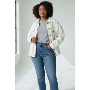 Zara Denim Shacket Women XL White Oversized Button Up Utility Pocket